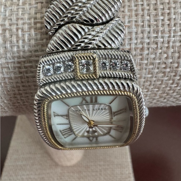 Judith Ripka Stainless Lgt Blue & Mother of Pearl Watch w/Gold & Crystal Accents - Picture 2 of 9